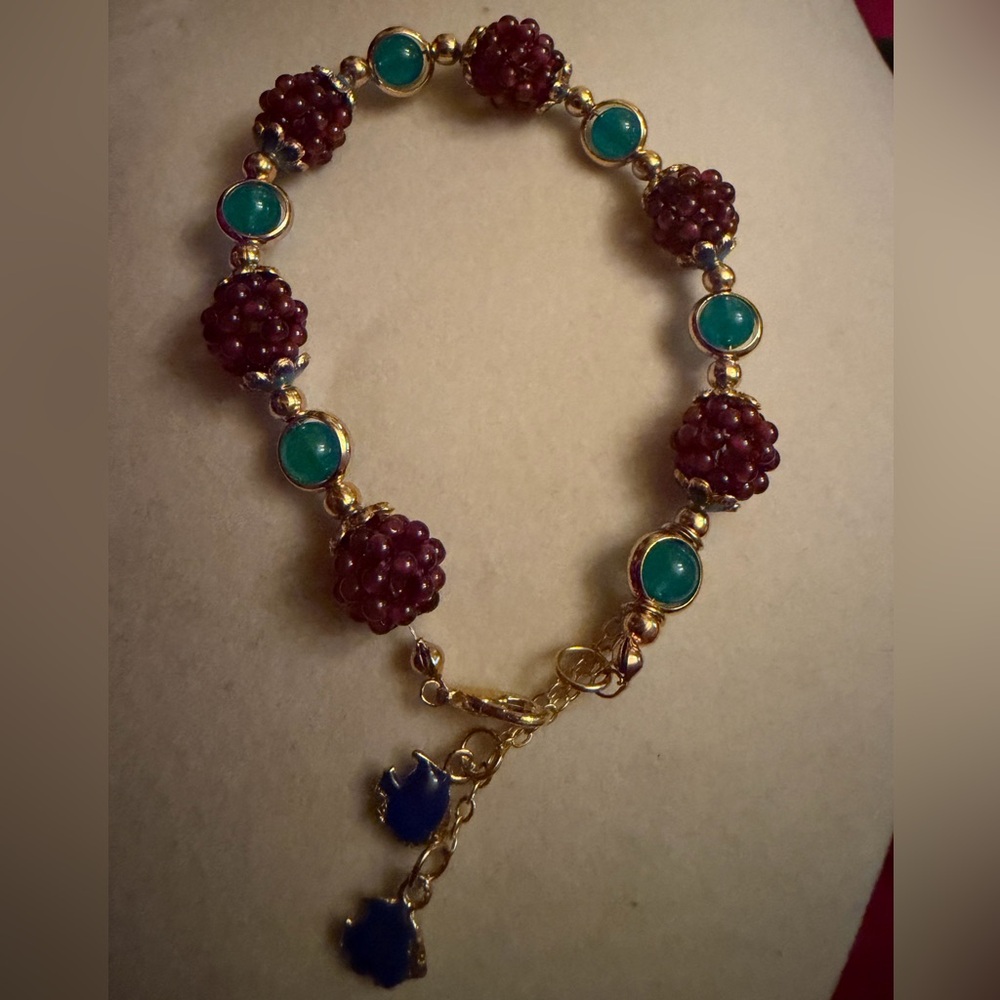 Pomegranate Ball Transit Jade Bracelet Tianhe Stone. 7 1/2 inches.